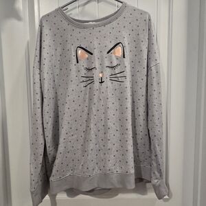 LC Lauren Conrad Gray Cat Face Pajama Set